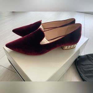 SOLD Nicholas kirkwood red velvet pearl loafers